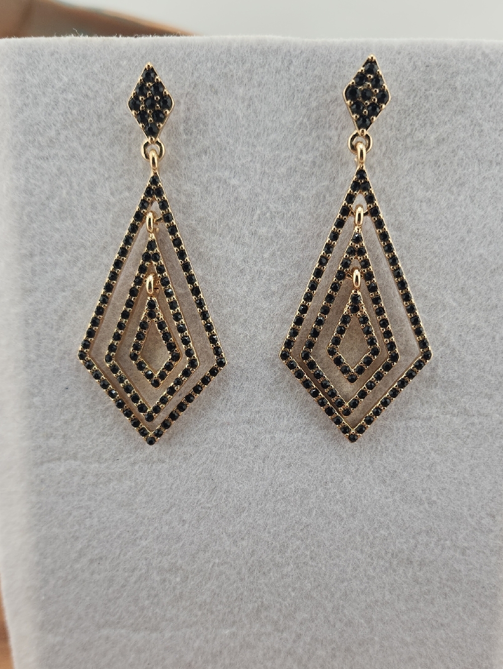 Gold-Tone Black Crystal Geometric Drop Earrings - Women Jewelry
